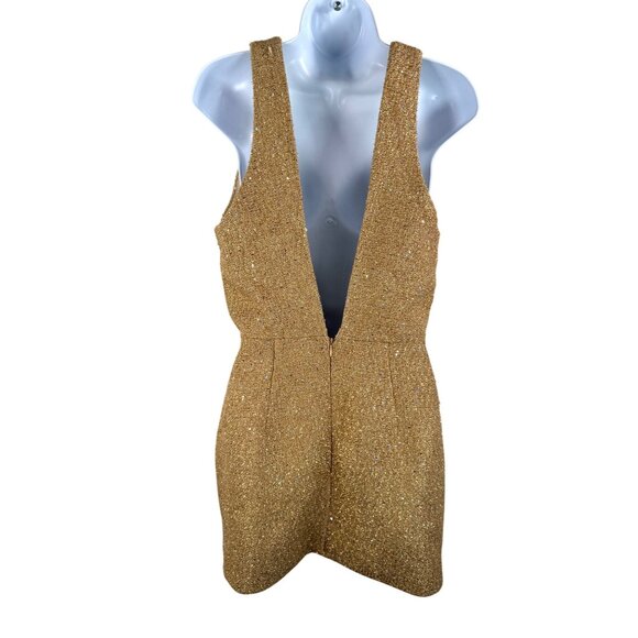 Chou Chou sparkly tweed mini Y2K pearl detail dress gold‎ sz M - Picture 2 of 9